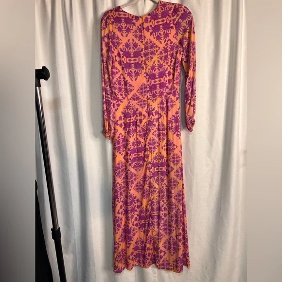 NWT Luli Fama x Anthropologie Printed Deep-V maxi Dress in pink - Picture 7 of 9